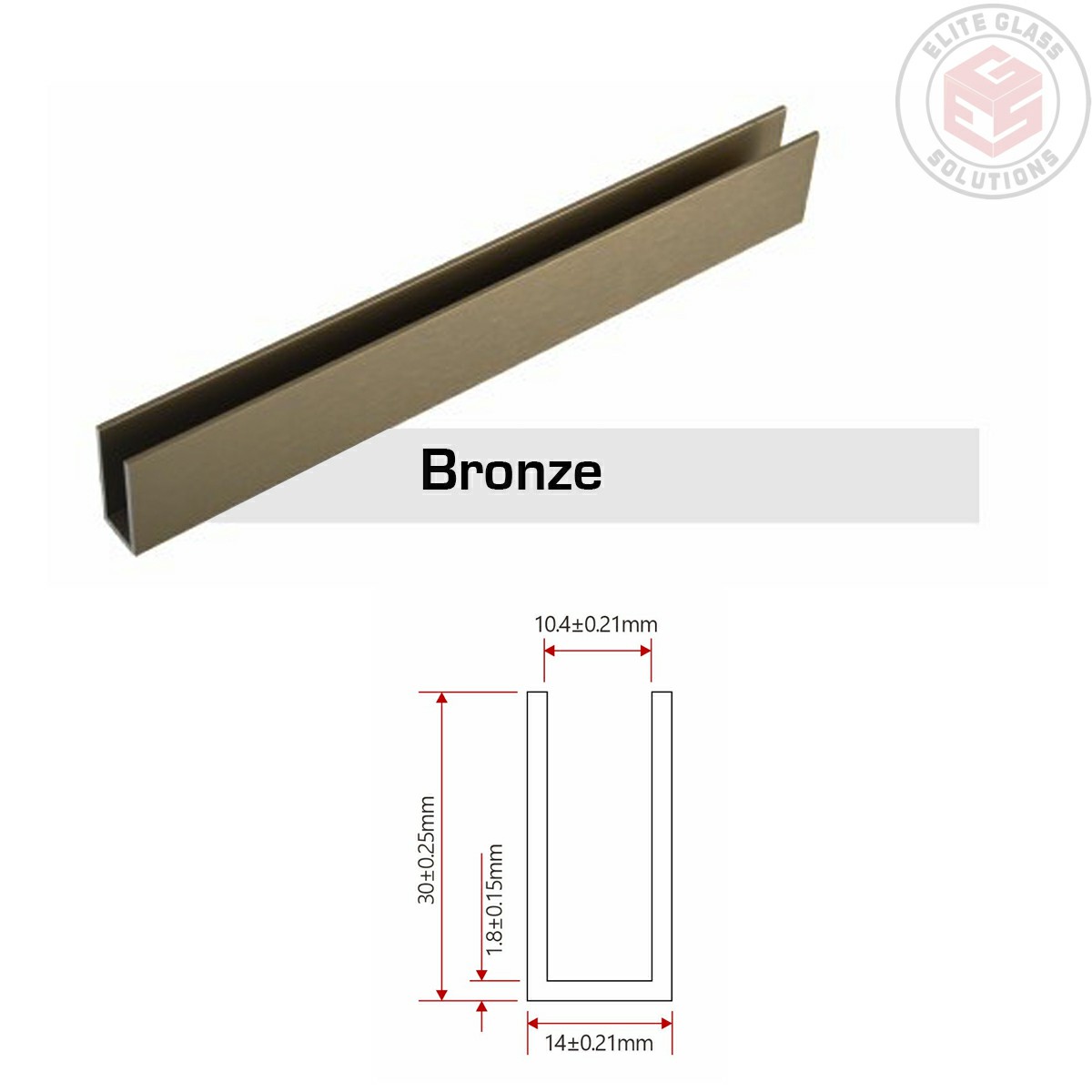 Aluminium Glazing Channel - 30mm x 14mm - Bronze